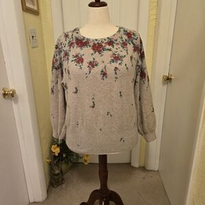 LC Lauren Conrad Floral Crew Neck Sweater - Cream and Red
